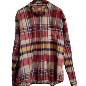 J. Crew Indian Madras Slim Fit Button Shirt Men's XXL Red Blue Yellow Check